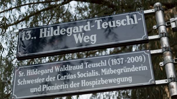 Straßenschild Hildegard Teuschl Weg