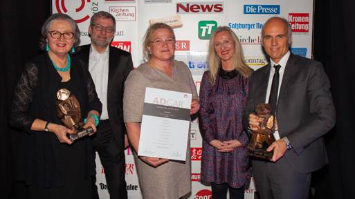 Christine Schäfer (CS), Wolfgang Bergmann (Der Standard), Sabina Dirnberger (CS), Margarita Stöber (Die Furche) und Rudi Kobza (GGK Mullenlowe) 